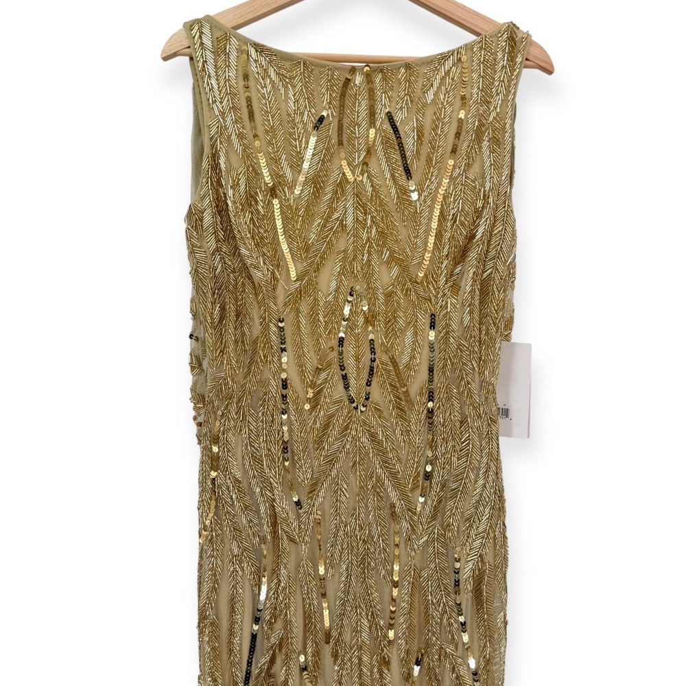 NWT Mac‎ Duggal Gold High Neck Sleeveless Embellished Gown $798 - Size 4 - Picture 4 of 14